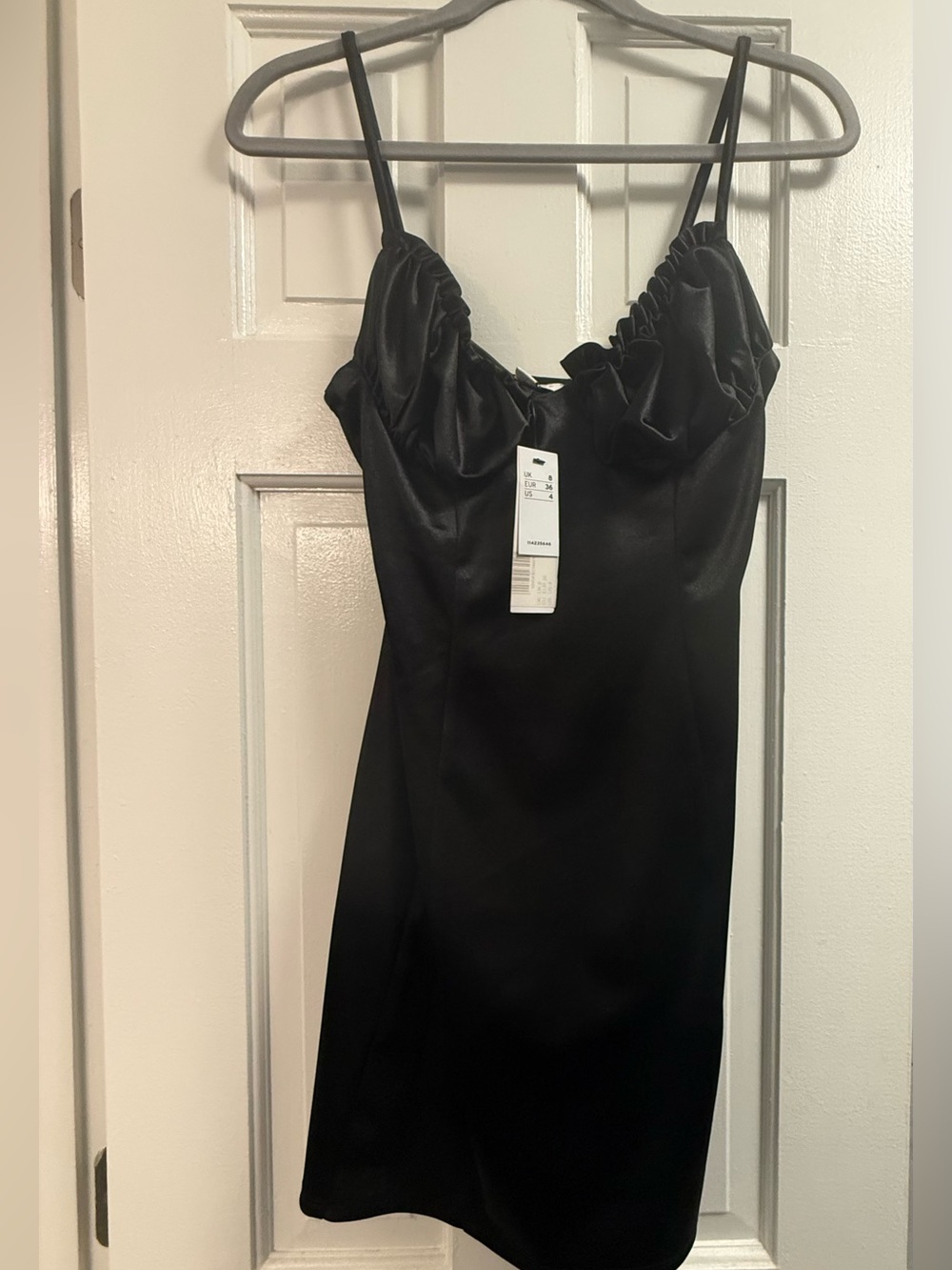 NWT TopshopBlack Satin Mini Slip Dress with Fun Ruffled Bodice, Sz 4
